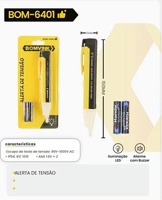 BOMVINK - CANETA TESTE DETECTORA DE TENSAO COM ILUMINAÇAO LED - BOM-6401