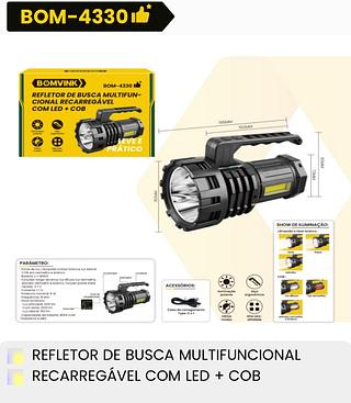 BONVINK - LANTERNA MULTIFUNCIONAL RECARREGAVEL COM LED + COB