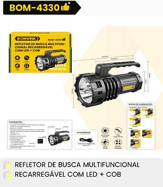 BONVINK - LANTERNA MULTIFUNCIONAL RECARREGAVEL COM LED + COB