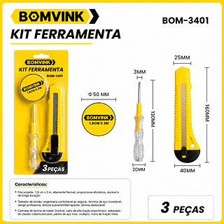 KIT FERRAMENTA PORTATIL COM 3 PEÇAS BOM-3401