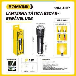 LANTERNA TÁTICA RECARREGÁVEL USB
