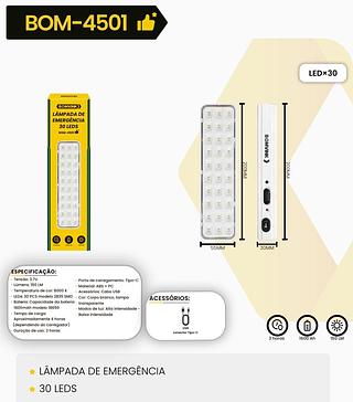 BOMVINK - LAMPADA DE EMERGENCIA COM 30 LEDS - BOM-4501