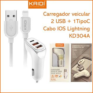 KAIDI - CARREGADOR VEICULAR + CABO iOS - KD-304A