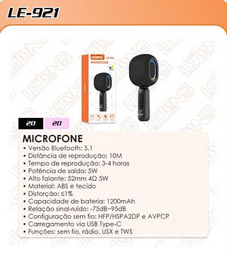 LELONG - MICROFONE SEM FIO COM ALTO FALANTE E RADIO - LE-921