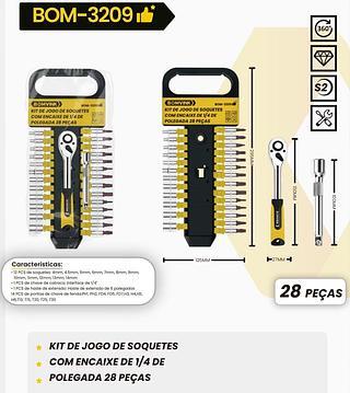 BOMVINK - KIT DE JOGO DE SOQUETES COM ENCAIXE DE 1/4 " COM 28 PEÇAS - BOM-3209