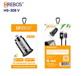 HREBOS - CARREGADOR DE CARRO V8 - HS-308V | 305
