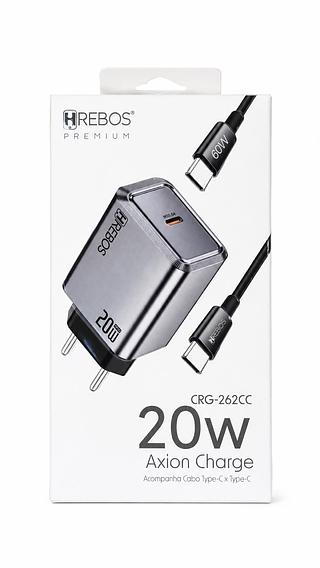 HREBOS - CARREGADOR 20W + CABO TYPE-C TYPE-C