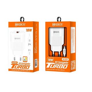 HREBOS - CARREGADOR TURBO USB + V8 18W - HS-500V