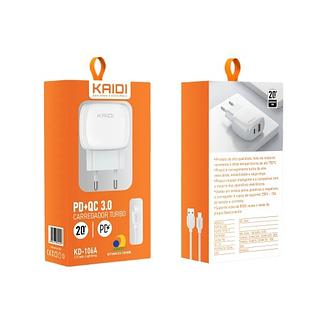 KAIDI - CARREGADOR TURBO USB + USB C 20W iOS