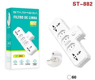 STARMEGA - FILTRO DE LINHA / EXTENSAO 5 TOMADAS USB 2.1A - ST-882