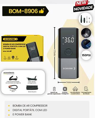 BOMVINK - BOMBA DE AR INTELIGENTE CALIBRADOR DE PNEU PORTATIL DIGITAL - BOM-8906