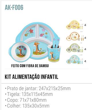 KIT ALIMENTACAO INFANTIL - PRATO COM DIVISÓRIA / TALHER / COPO / TIGELA - AK-F006