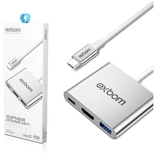 EXBOM - ADAPTADOR VIDEO 3 EM 1 PD / HDMI/USB-TC 3.0 ALUMINIO - U3V-A3N1