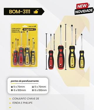 BOMVINK - CONJUNTO DE CHAVE DE FENDA E PHILLIPS - BOM-3111
