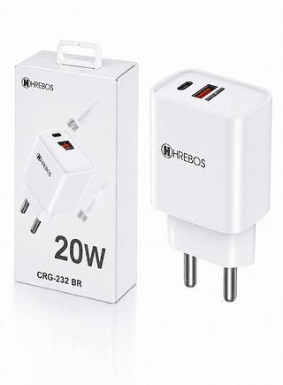 HREBOS - FONTE 2 ENTRADAS USB-C+USB 20W