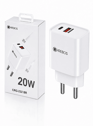 HREBOS - FONTE 2 ENTRADAS USB-C+USB 20W