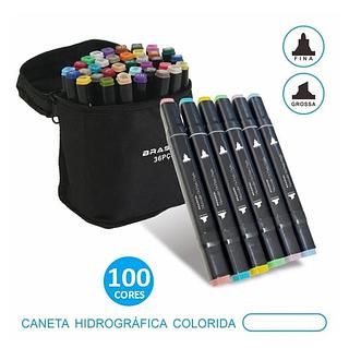 ESTOJO COM 100 CORES - CANETA HIDROGRÁFICA COLORIDA