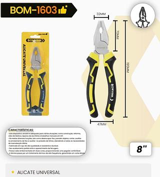 BOMVINK - ALICATE UNIVERSAL DE BICO ISOLADO 8 POLEGADAS - BOM-1603