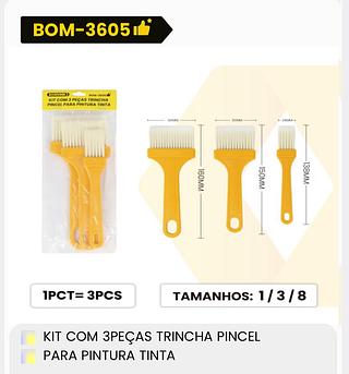 BOMVINK - KIT COM 3 PEÇAS TRINCHA PINCEL PARA PINTURA TINTA