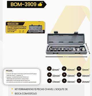 BOMVINK - KIT FERRAMENTA 10 PEÇAS CHAVE SOQUETE DE BOCA COM ESTOJO - BOM-3909