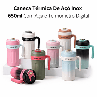 CANECA TERMICA 650ML COM ALÇA E TERMOMETRO DIGITAL *SEM GARANTIA*