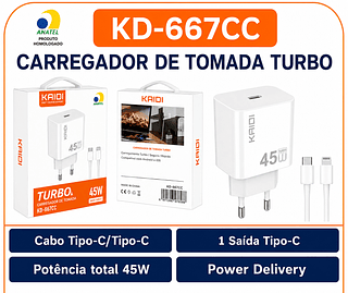 KAIDI - CARREGADOR TURBO 45W TC/TC