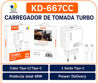 KAIDI - CARREGADOR TURBO 45W TC/TC