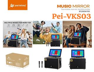 PEINING - CAIXA DE SOM COM 2 MICROFONE E TELA PARA KARAOKE - PRI-KVS03
