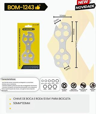 BOMVINK - CHAVE DE BOCA E RODA 10 EM 1 PARA BICICLETA - BOM-1243