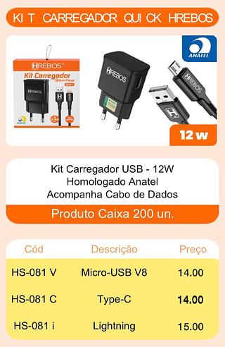 HREBOS - CARREGADOR 12W iOS - HS-81i
