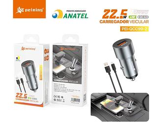 PEINING - CARREGADOR VEICULAR COMPLETO 22.5W USB-A iOS