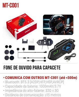 TOMATE - INTERCOMUNICADOR FONE DE OUVIDO PARA CAPACETE - MT-C001