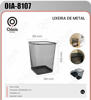 LIXEIRA DE METAL QUADRADA OÁSIS OIA-8107