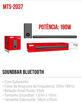 TOMATE - SOUNDBAR BLUETOOTH COM SUBWOOFER 180W - MTS-2037