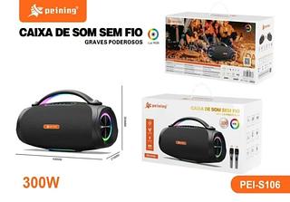 PEINING - CAIXA DE SOM SEM FIO/BLUETOOTH 300W COM 2 MICROFONES