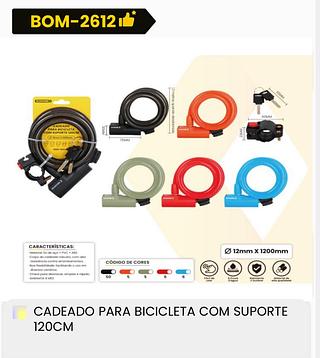 BOMVINK - CADEADO PARA BICICLETA COM SUPORTE 120CM