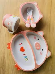 KIT ALIMENTACAO INFANTIL - PRATO COM DIVISÓRIA / TALHER / COPO / TIGELA - AK-F011