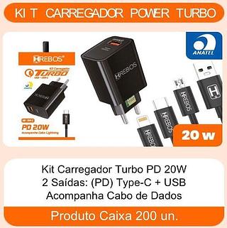 HREBOS - CARREGADOR 20W FONTE USB+TC COM CABO V8 - HS-154S