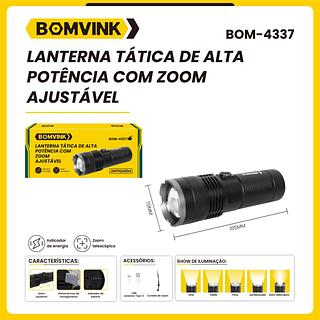 BOMVINK - LANTERNA TATICA DE ALTA POTENCIA COM ZOOM AJUSTAVEL