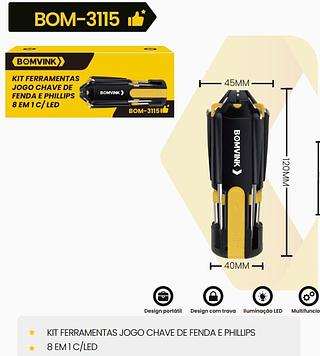 BOMVINK - JOGO DE CHAVES DE FENDA E PHILLIPS 8 EM 1 COM LED - BOM-3115
