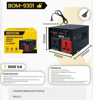 BOMVINK - TRANSFORMADOR 1000VA BIVOLT - BOM-9301