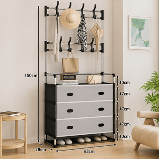 ARARA DE ROUPAS COM 3 GAVETAS E SAPATEIRA